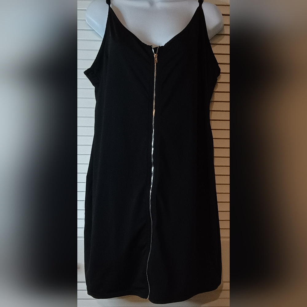 Shein Sexy Black Spaghetti Strap Adjustable Elastic Zip-Front Mini Dress No Size - Picture 1 of 7